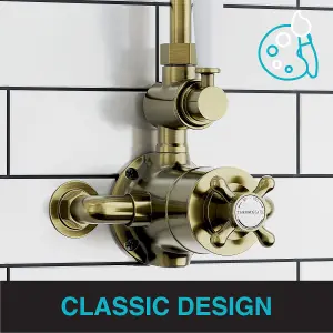 ENKI Downton Antique Brass 2-Outlet Brass Thermostatic Shower Set 200mm