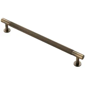 Knurled Bar Door Pull Handle - 274mm x 13mm - 224mm Centres - Antique Brass