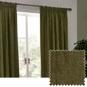 Yard Heavy Chenille Velvet Olive Pencil Pleat Curtains, 168 x 183cm