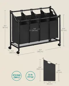 SONGMICS Laundry Basket on Wheels, 4 Removable Sorting Bags, Laundry Trolley, Hamper for Bedroom, Bathroom, Laundry, Ink Black