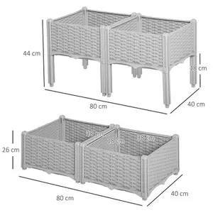 Outsunny 4-pieces Elevated Flower Bed Vegetable Herb Planter Plastic, Grey