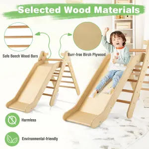 Costway 2-in-1 Triangle Climbing Set Wooden Indoor Outdoor Climbing Toy for Kids 3+