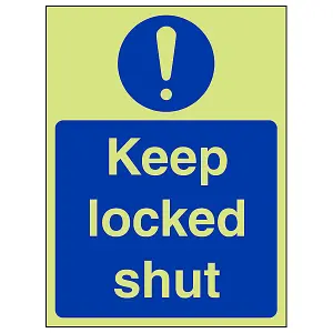 Keep Locked Shut Fire Door Sign - Glow in the Dark - 150x200mm (x3)