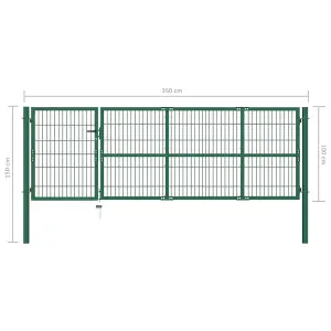 Berkfield Garden Fence Gate with Posts 350x100 cm Steel Green