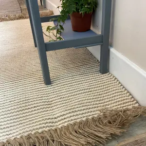 Colva Thin Rug Cotton and Jute Yarn in Natural Striped Design / 70 cm x 200 cm