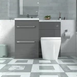 Nes Home Steel Grey Drawers Basin Cabinet, WC Unit & Rimless Back To Wall Toilet