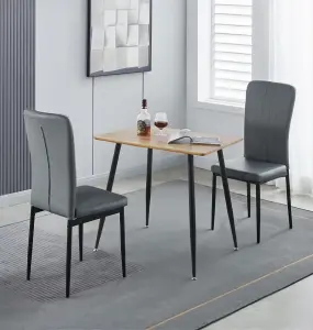 Hallowood Furniture Cullompton Small Rectangular Dining Table 80cm with 2 Faux Leather Grey Chairs