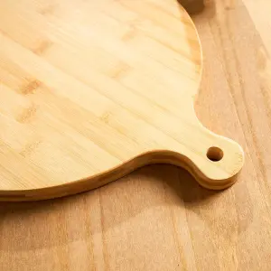 Pizza Serving Board Wooden Bamboo Food Round Cutting with Handle Kitchen Platter