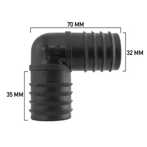 32mm (1.25") pond corrugated flexible pipe/hose elbow connector +2 x matching double wire hose clips