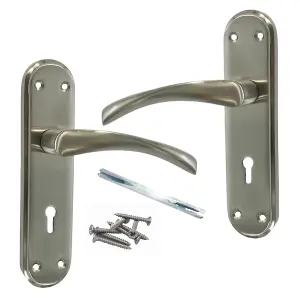 Genova Door Handles Satin Twist Lever Lock Marina Backplate