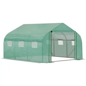 Outsunny 3.5 x 3 x 2m Outdoor Tunnel Greenhouse w/ Roll Up Door 6 Windows Green