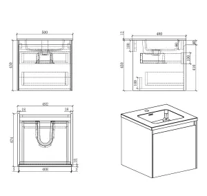 Rigel Metallic Wall Hung Bathroom Vanity Unit with White Basin (W)500mm (H)450mm