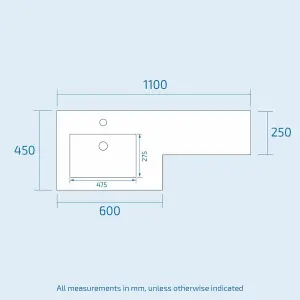 Nes Home 1100 mm Left Hand Basin Vanity Cabinet WC BTW Toilet Bathroom Aric