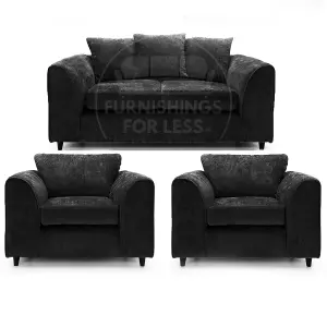 Monaco Chenille Fabric 3 Piece Sofa Set - 2 1 1 Black