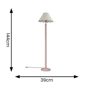 ValueLights Bobbles Rose Pink Bobbin Floor Lamp with Blue Trim Scallop Shade - LED Bulb Included