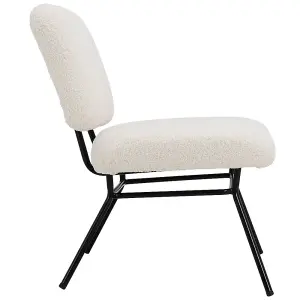 Beige Faux Wool Accent Chair Occasional Chair Vanity Chair with Metal Legs for Living Room Bedroom