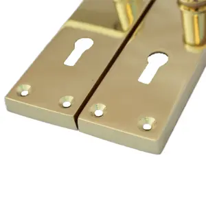 Door Handles Straight Lever Lock Keys Hinge Set - Brass 150 x 40mm