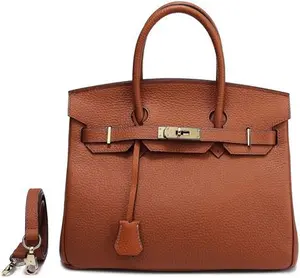 Women Ladies Handbag First Layer Cowhide Fashion Litchi Pattern Birkin Bag