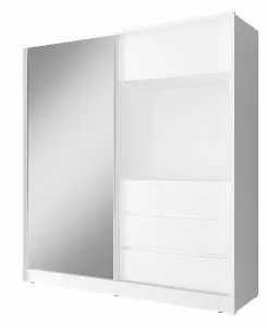 Contemporary 1 Mirrored Sliding Door Wardrobe TV Area 2 Shelves 1 Rail 3 Drawers 1 Cabinet White Matt (H)2140mm (W)2040mm (D)600mm