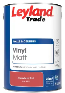 Leyland Trade Vinyl Matt Walls & Ceilings Emulsion Paint Strawberry Red (RAL 3018) 5L