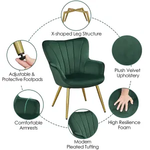 Yaheetech Green Upholstered Velvet Armchair with Wing Side