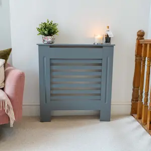 Matt Grey Horizontal Line Radiator Cover - Small