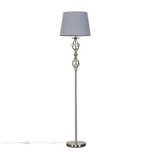 ValueLights Pembroke Traditional Style Brushed Chrome Double Twist Floor Lamp with Grey Shade