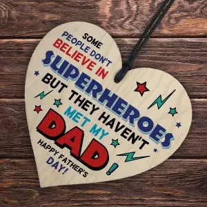 Red Ocean Dad Gifts From Daughter Son Wood Heart Fathers Day Gift For Dad Superhero Sign My Superhero Novelty Dad Gifts