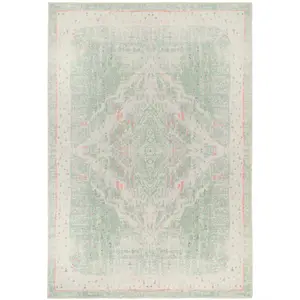 Distressed Cream Green Persian Style Washable Non Slip Rug 120x170cm