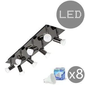 ValueLights Consul Black Ceiling Bar Spotlight and GU10 Spotlight LED 5W Warm White 3000K Bulbs