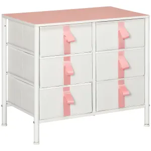 HOMCOM 6 Drawer Chest of Drawers w/ Wooden Top Kid Room Closet Hallway Pink