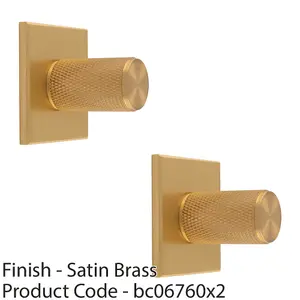 2 PACK - Knurled Cylinder Cabinet Door Knob & Matching Backplate - Satin Brass 40 x 40mm