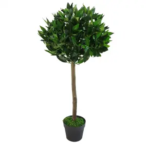 90cm (3ft) Plain Natural Trunk Artificial Topiary Bay Laurel Ball Tree