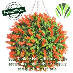 Best Artificial 28cm Orange Lush Lavender Hanging Basket Flower Topiary Ball - Suitable for Outdoor Use - Weather & Fade Resistant