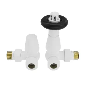 Rinse Bathrooms 15mm Traditional TRV Thermostatic Corner Radiator Valve with Lockshield Valve White