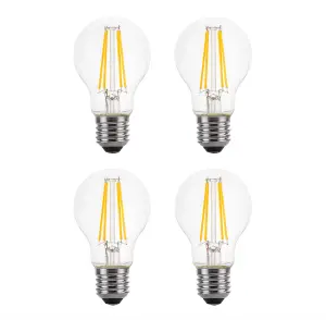 100w Equivalent LED Traditional Looking Filament Light Bulb A60 GLS E27 Screw 6.6w LED - Warm White - Pack of 4