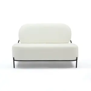 2 Seater Loveseat Small Sofa in White Teddy Boucle Fabric