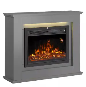 Modern Grey Electric Fireplace with Remote Control, Triangle LED Log Fire, and Stylish Mantle