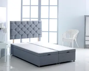 6FT Superking Silver Linen Velvet Foot Lift Ottoman Bed With Headboard & Mattress