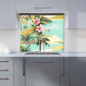 Palm Trees and Hibiscus Premium Glass Kitchen Splashback W600mm x H750mm