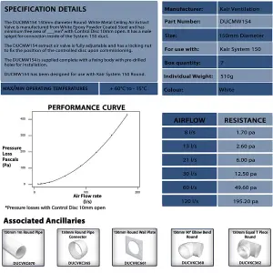 Kair Ceiling Extract Valve 150mm - 6 inch  White Coated Metal Vent