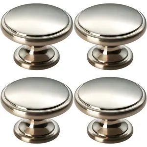 4x Ring Domed Cupboard Door Knob 38.5mm Diameter Satin Nickel Cabinet Handle