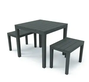 URBNLIVING Square Garden Plastic Patio Dining Table & 2 Benches Outdoor Deck Furniture Set