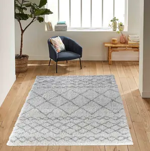 Moroccan Berber Shaggy Rugs Living Room Mixed Diamond Light Cream 80x150 cm