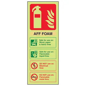 AFF FOAM Fire Extinguisher Safety Sign Glow in the Dark 100x280mm (x3)