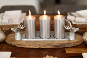 Christmas Silver Stag Pillar Candle Holder