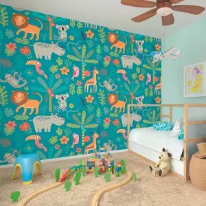 Origin Murals Children's Jungle Animals Matt Smooth Paste the Wall Mural 300cm wide x 240cm high