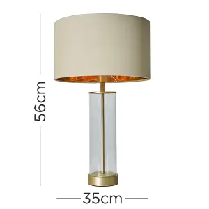 ValueLights Balan Matt Gold and Clear Tube Table Lamp with Beige Gold Shade