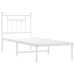 Berkfield Metal Bed Frame with Headboard White 75x190 cm