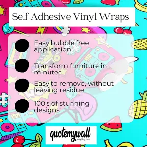 QuoteMyWall Removable Self Adhesive Pink Skates & Speakers Retro Furniture Wrap Vinyl Wraps For Furniture & Kitchen Worktops